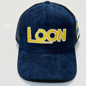 Loon Trucker Snap Back Hat Blue Razz Slushy Mesh Back Cap Suede Canvas NEW